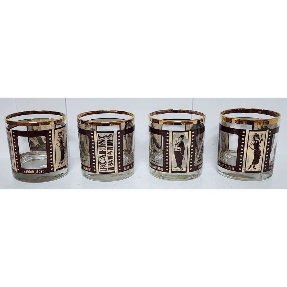 HouzeArt Roaring Twenties Filmstrip Glasses Set w/ Copper Rims Vintage